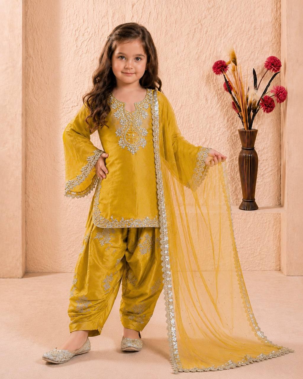 Festive Roman Glass Silk Embroidered Farshi Palazzo Set
