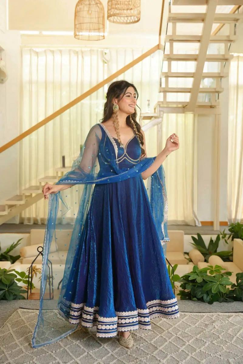 Gown with Heavy Lace, 7 Meter Flair & Sequins Dupatta