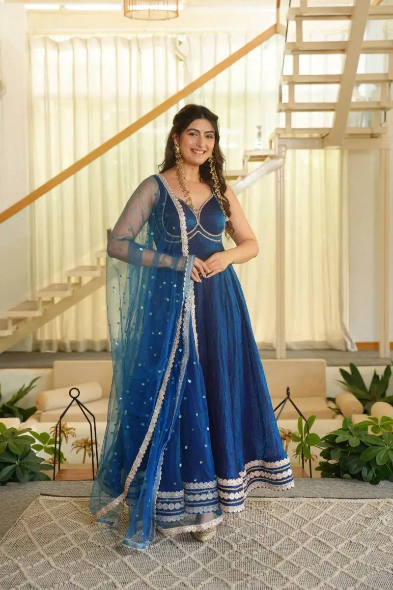 Gown with Heavy Lace, 7 Meter Flair & Sequins Dupatta