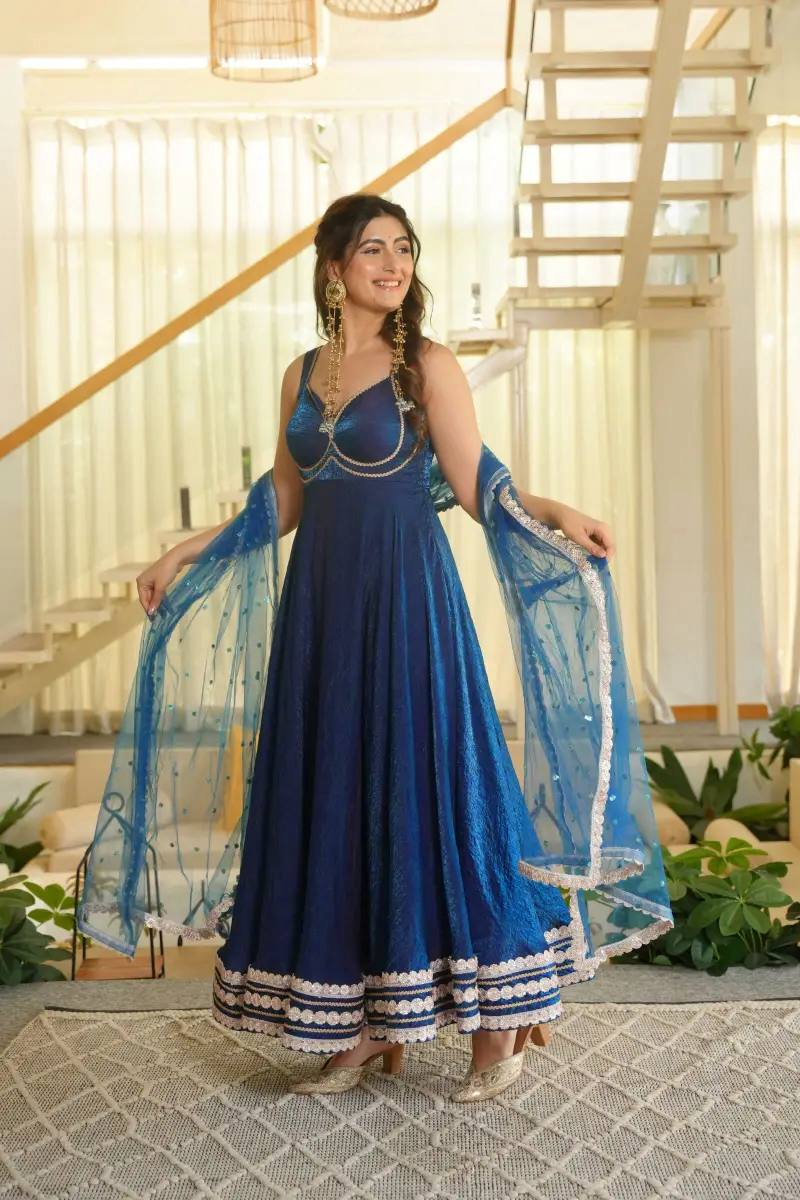Gown with Heavy Lace, 7 Meter Flair & Sequins Dupatta