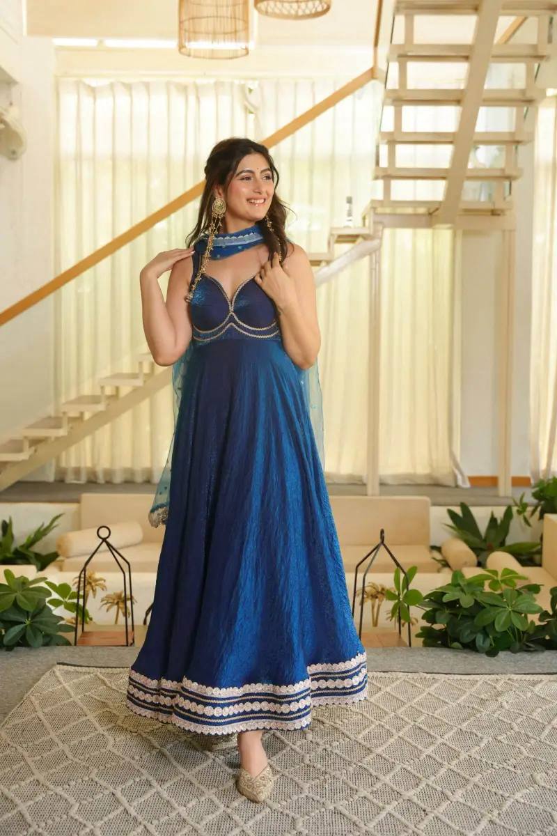 Gown with Heavy Lace, 7 Meter Flair & Sequins Dupatta