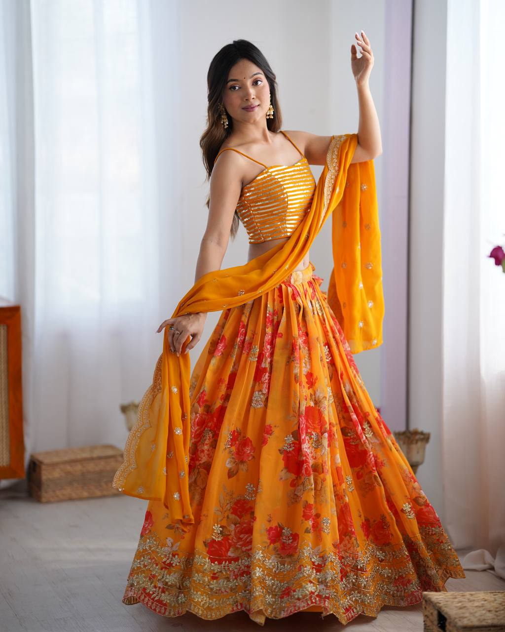 Lehenga Choli with Digital Print, Thread & Sequin Work