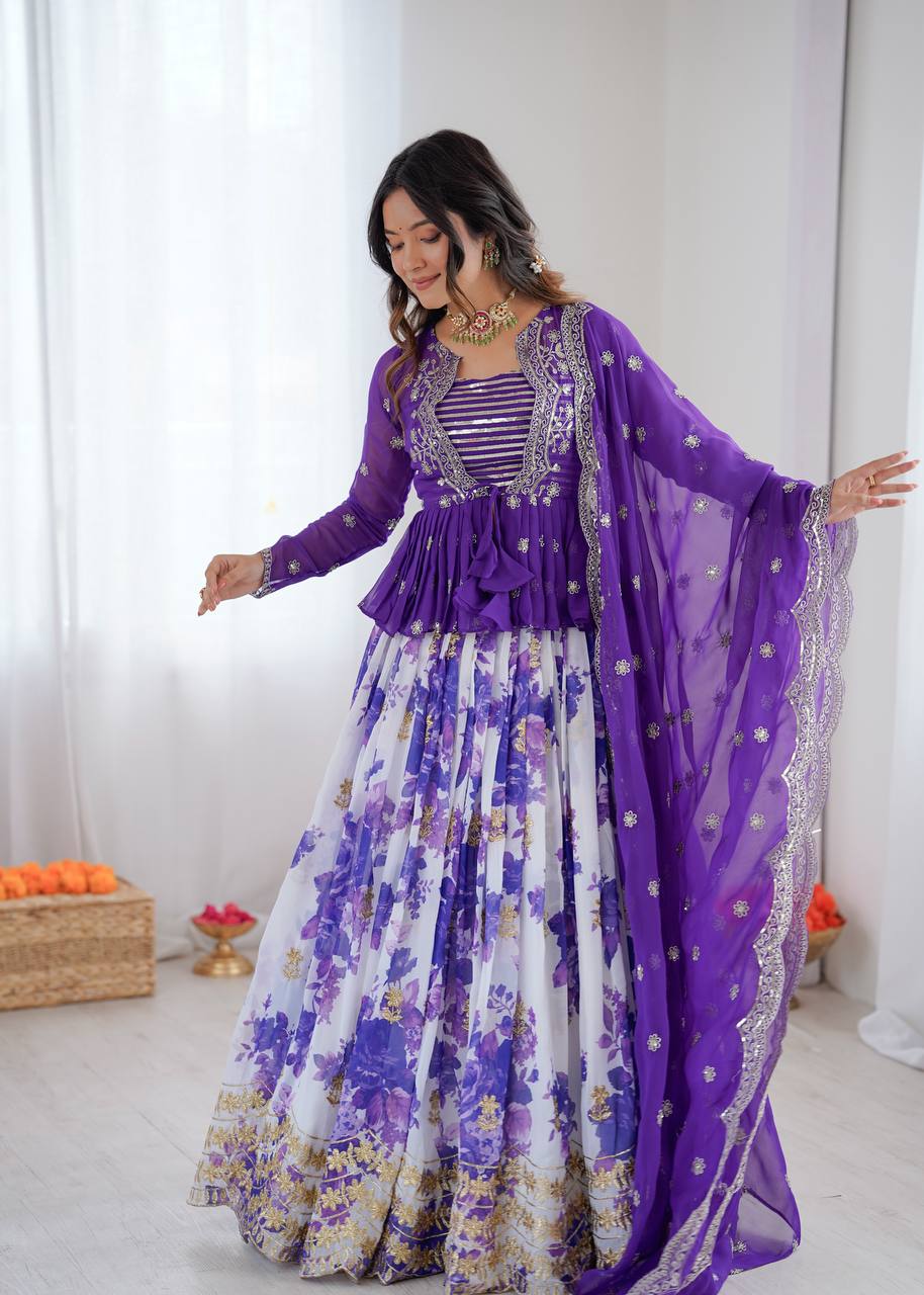 Lehenga Choli with Digital Print, Thread & Sequin Work
