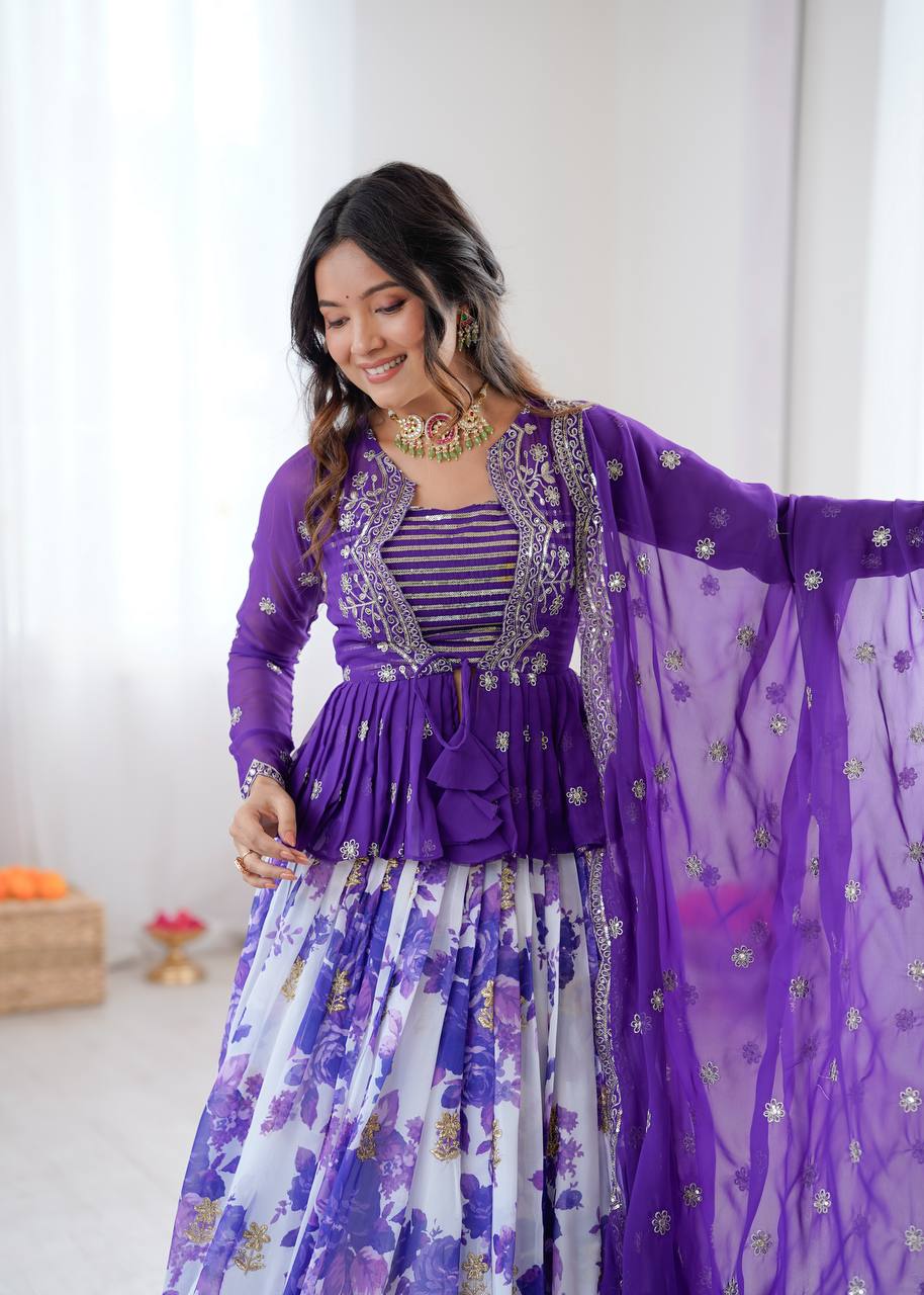 Lehenga Choli with Digital Print, Thread & Sequin Work