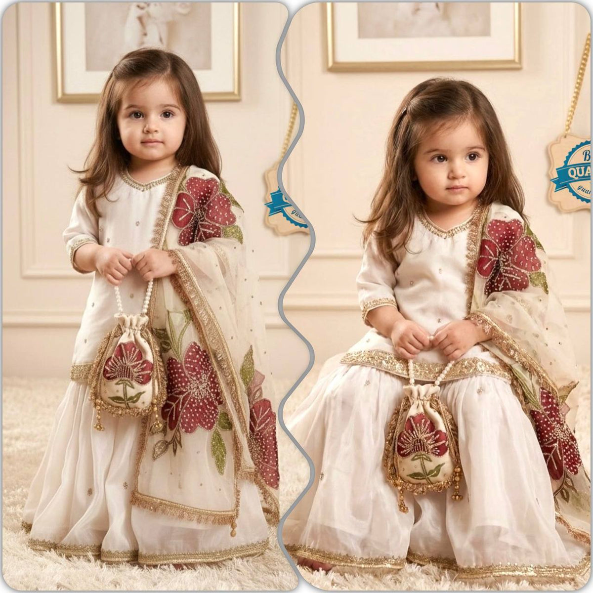 Girls GMY Silk Embroidered Sharara Set