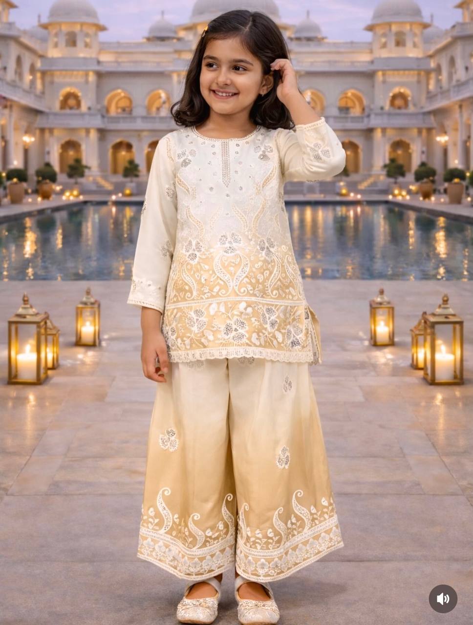 Ombre Embroidered Palazzo Set with Digital Print