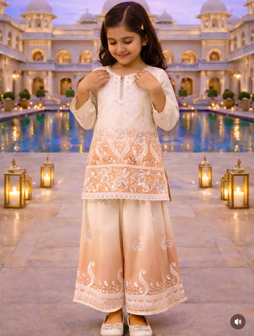 Ombre Embroidered Palazzo Set with Digital Print