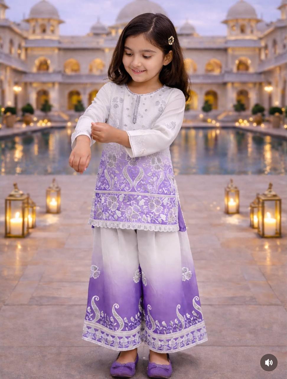 Ombre Embroidered Palazzo Set with Digital Print