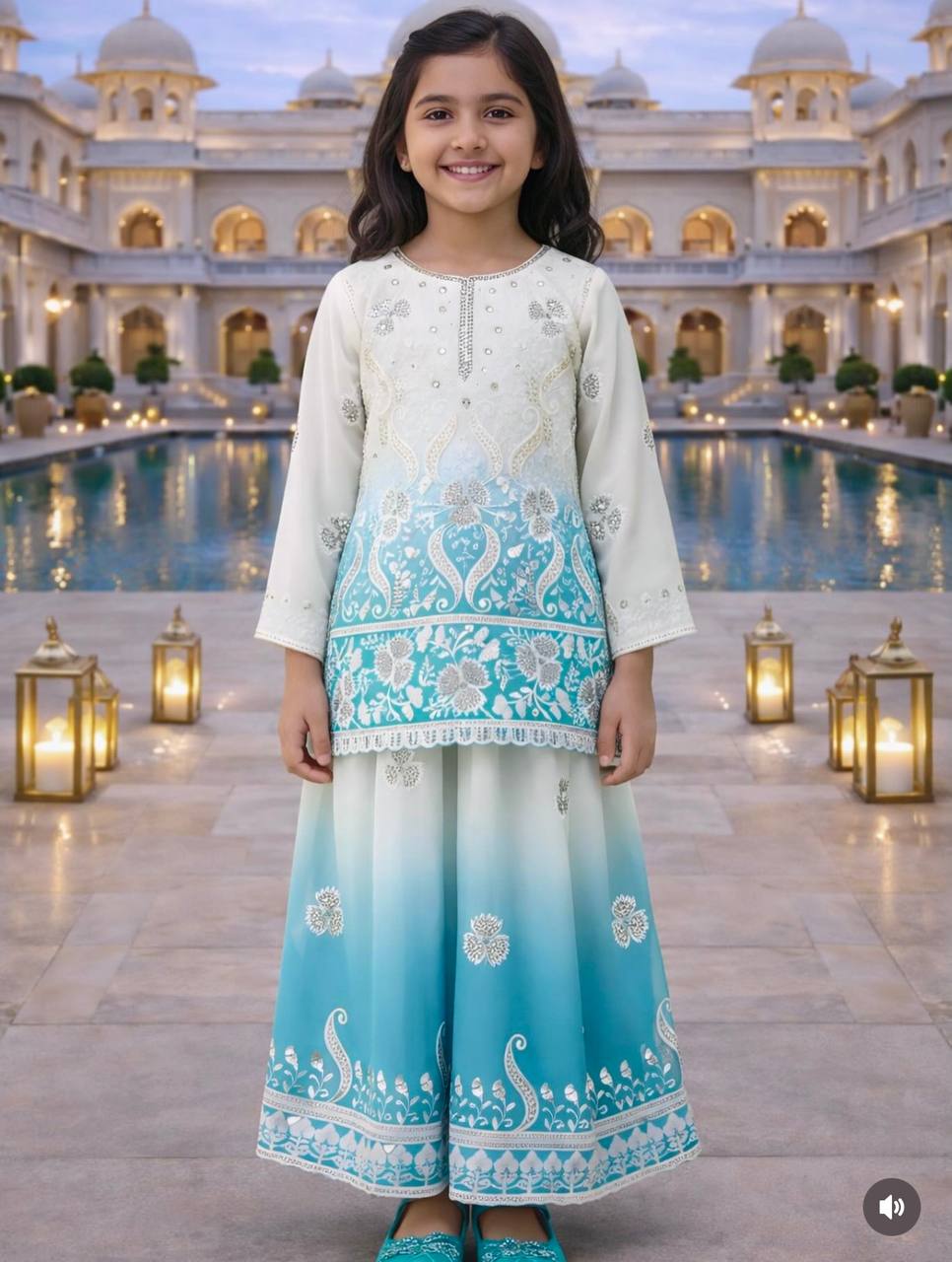 Ombre Embroidered Palazzo Set with Digital Print