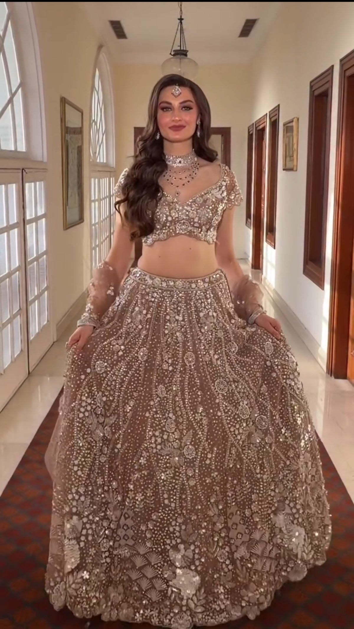 Rose Gold Butterfly Soft Net Lehenga Choli with Heavy Sequin & Dori Work