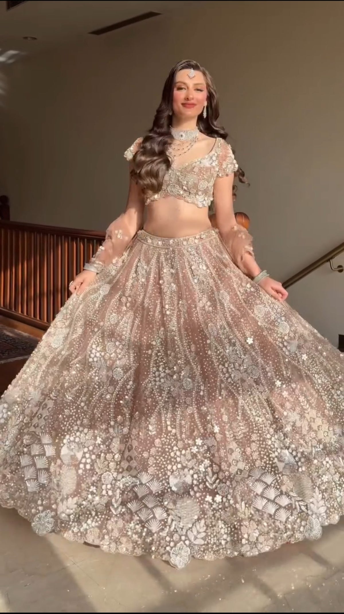 Rose Gold Butterfly Soft Net Lehenga Choli with Heavy Sequin & Dori Work