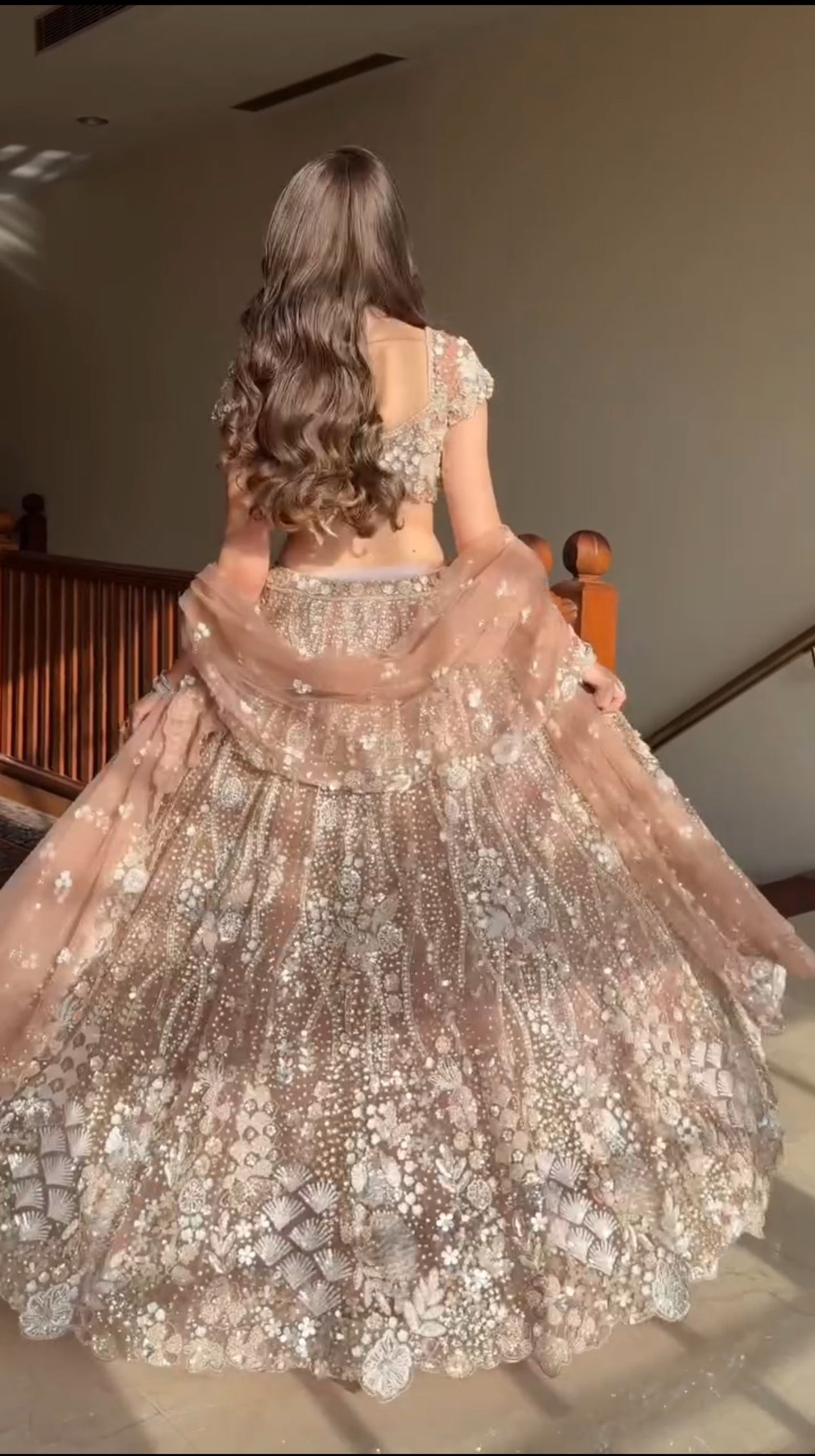 Rose Gold Butterfly Soft Net Lehenga Choli with Heavy Sequin & Dori Work