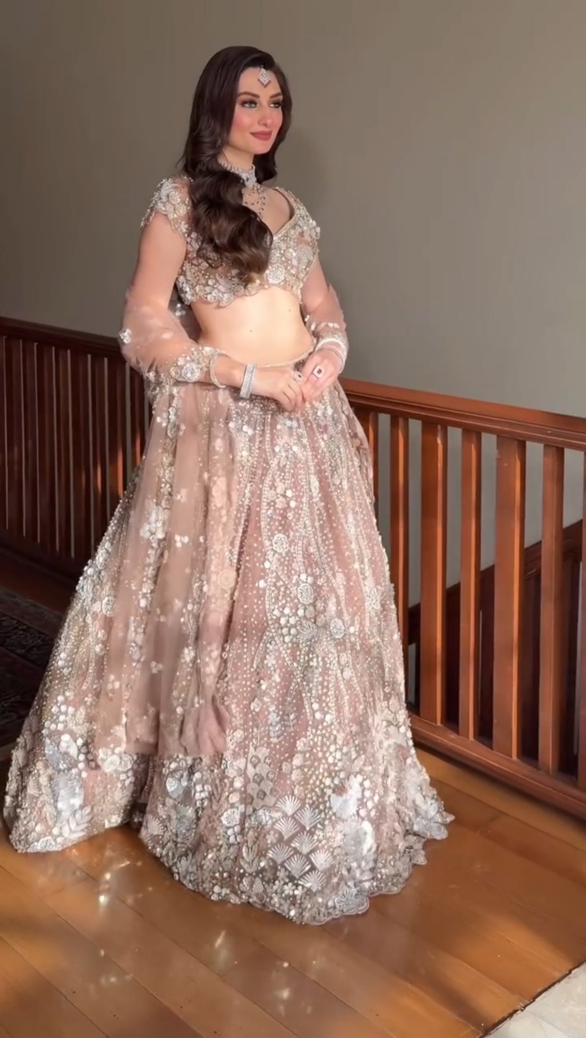 Rose Gold Butterfly Soft Net Lehenga Choli with Heavy Sequin & Dori Work