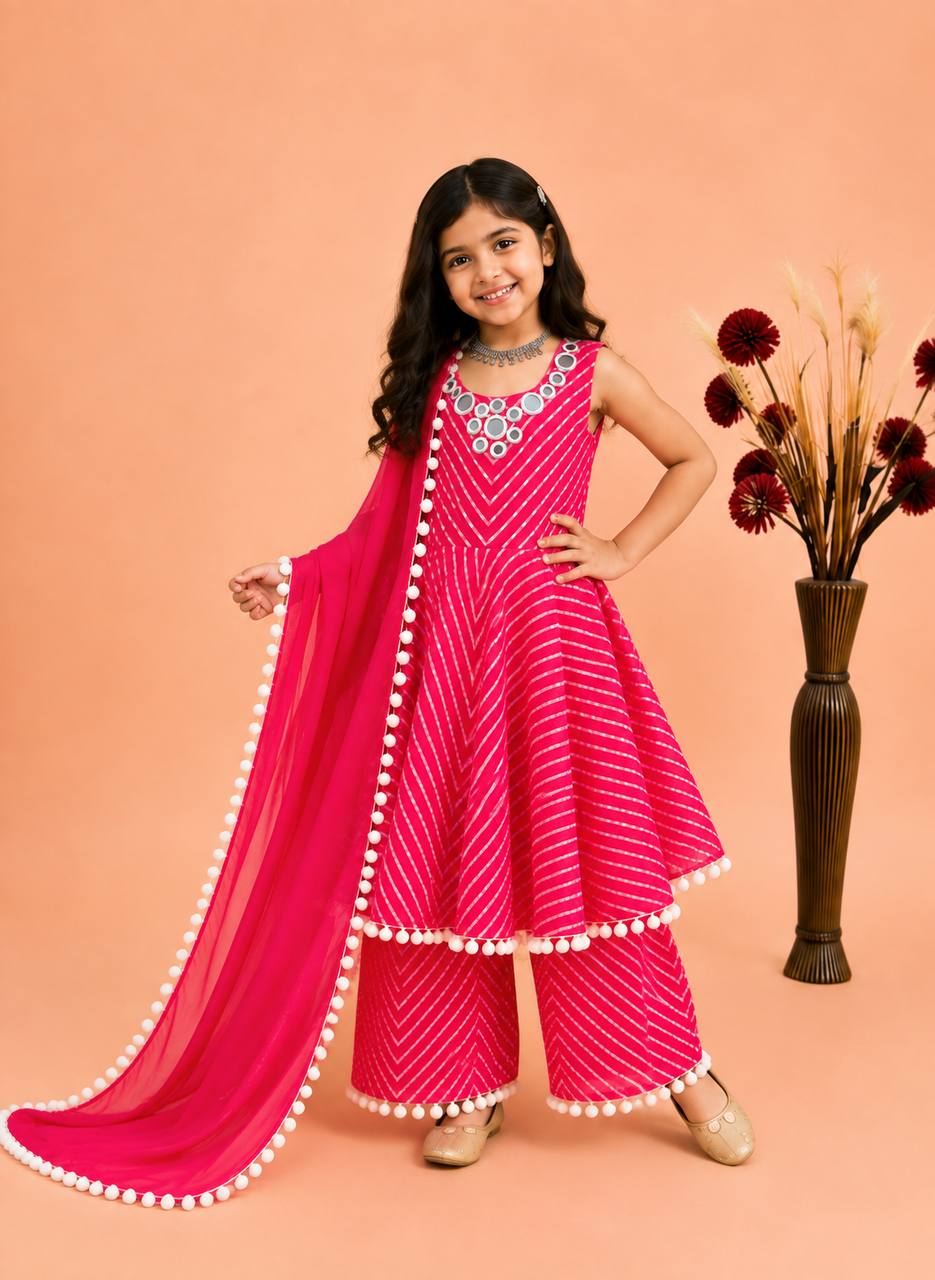 Pink & Yellow Fox Georgette Sharara Suit with Mirror & Thread Work