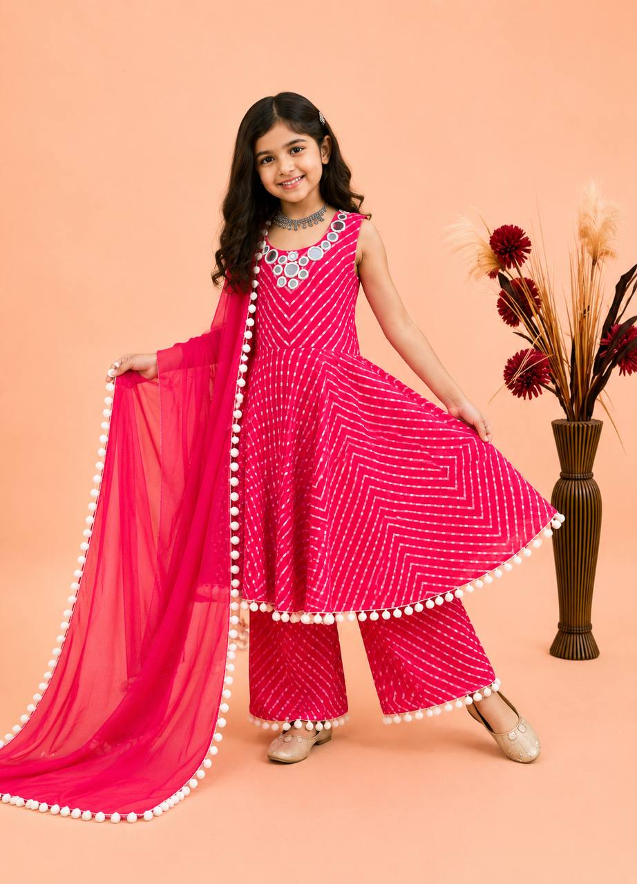 Pink & Yellow Fox Georgette Sharara Suit with Mirror & Thread Work