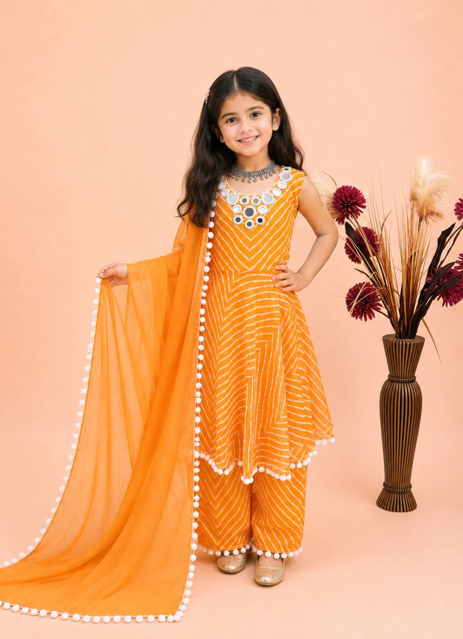 Pink & Yellow Fox Georgette Sharara Suit with Mirror & Thread Work