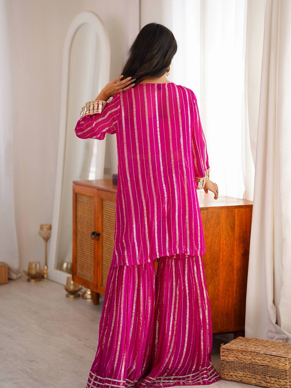 Royal Magenta Gold Zari Sharara Set with Real Mirror Work
