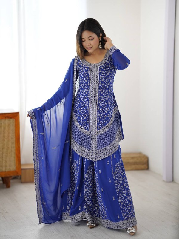 Georgette Top With Shaded Chinon Silk Palazzo