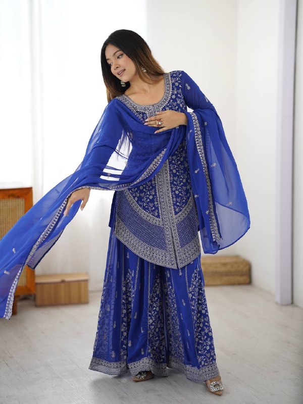 Georgette Top With Shaded Chinon Silk Palazzo