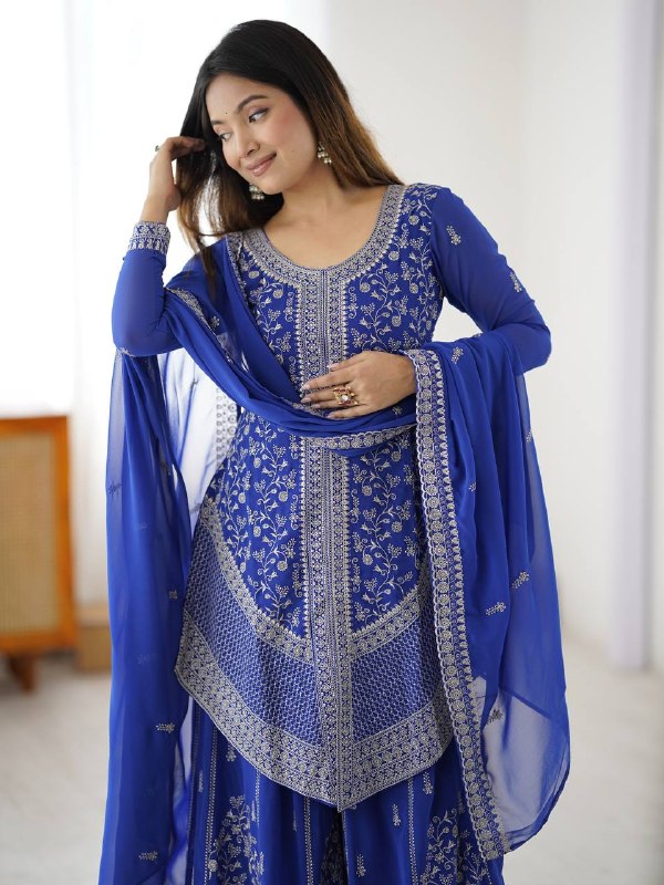 Georgette Top With Shaded Chinon Silk Palazzo