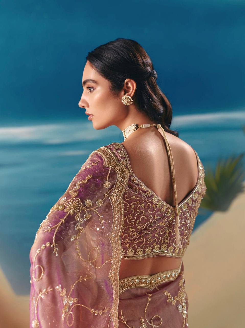 Elegant Mauve Fendy Silk Saree with Heavy Beads & Sequin Work