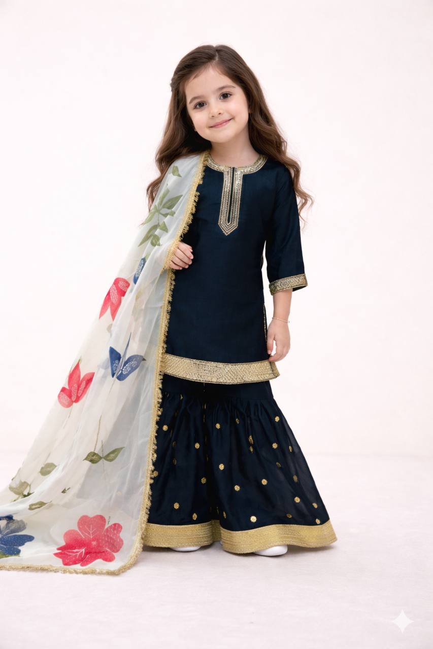 Navy Blue Kids Sharara Set