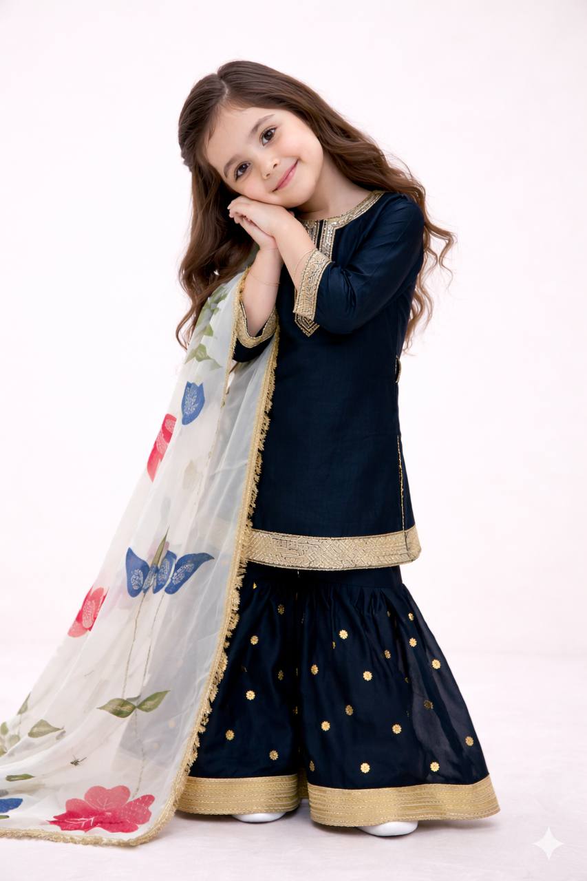 Navy Blue Kids Sharara Set