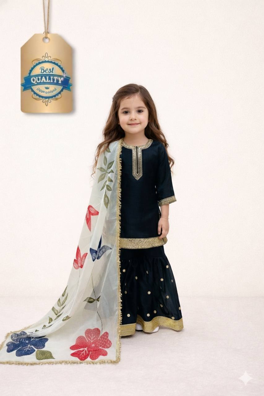 Navy Blue Kids Sharara Set