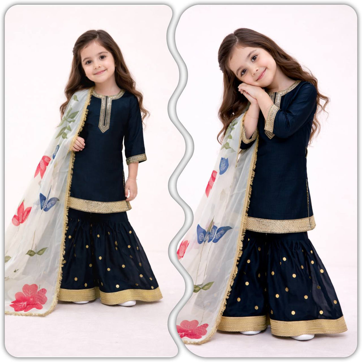Navy Blue Kids Sharara Set