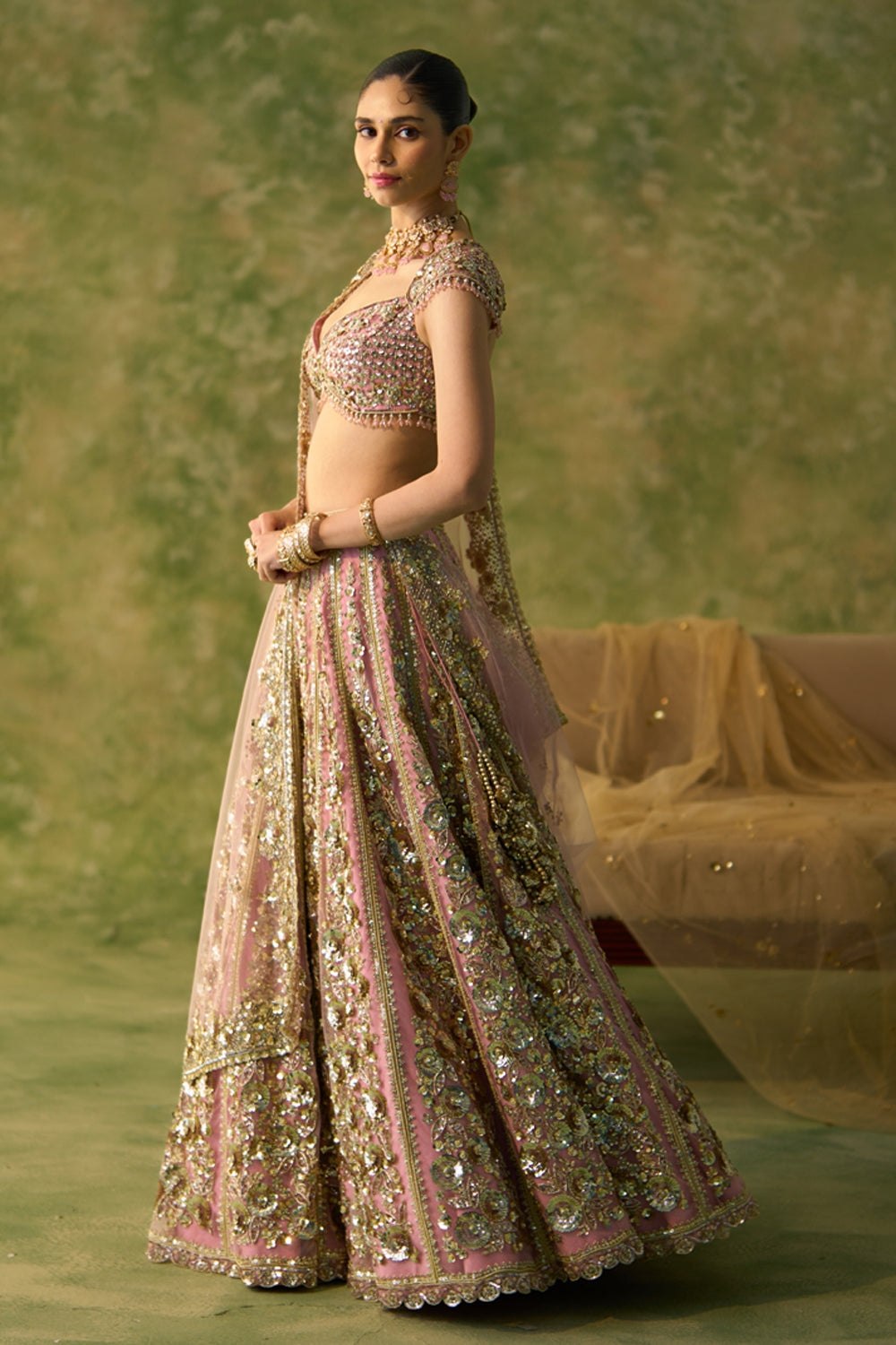 Pink Premium Butterfly Net Bridal Lehenga with Heavy Sequin & Dori Work