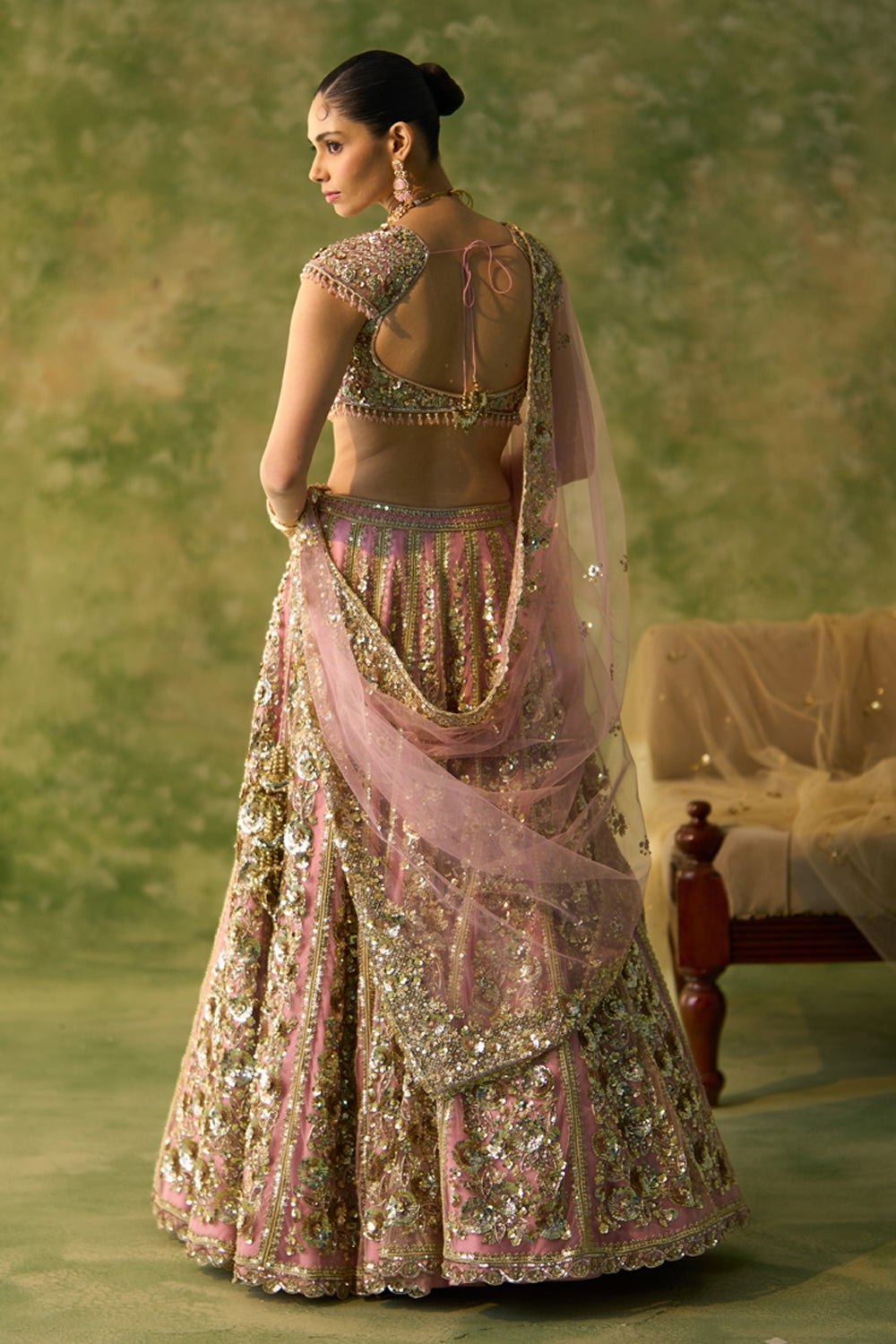 Pink Premium Butterfly Net Bridal Lehenga with Heavy Sequin & Dori Work