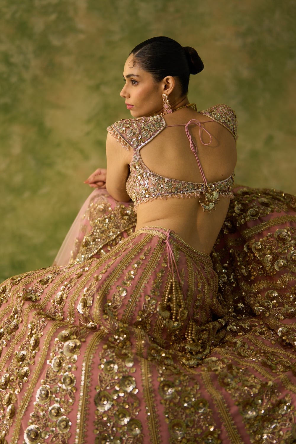 Pink Premium Butterfly Net Bridal Lehenga with Heavy Sequin & Dori Work