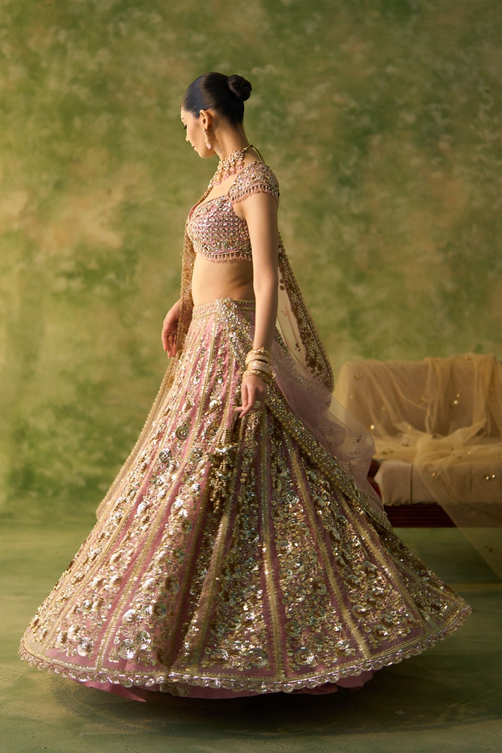 Pink Premium Butterfly Net Bridal Lehenga with Heavy Sequin & Dori Work