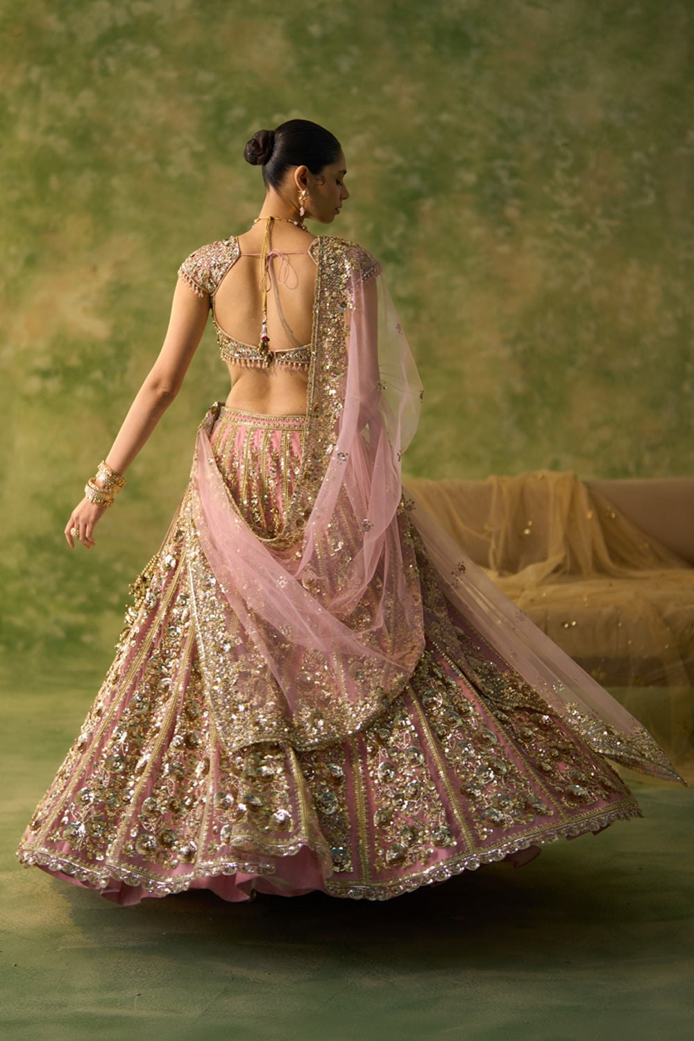 Pink Premium Butterfly Net Bridal Lehenga with Heavy Sequin & Dori Work
