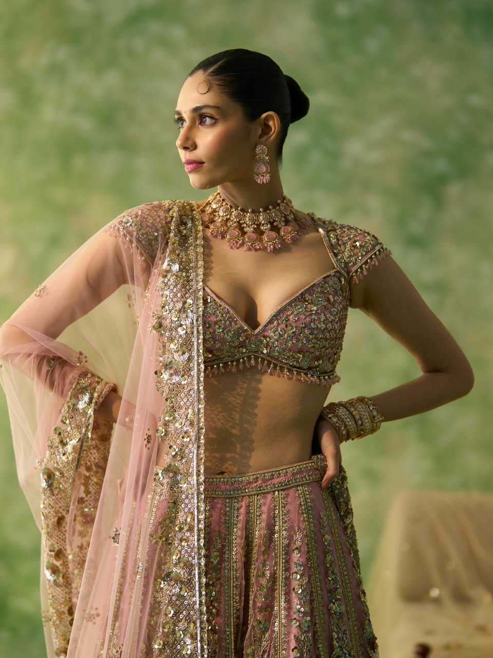 Pink Premium Butterfly Net Bridal Lehenga with Heavy Sequin & Dori Work