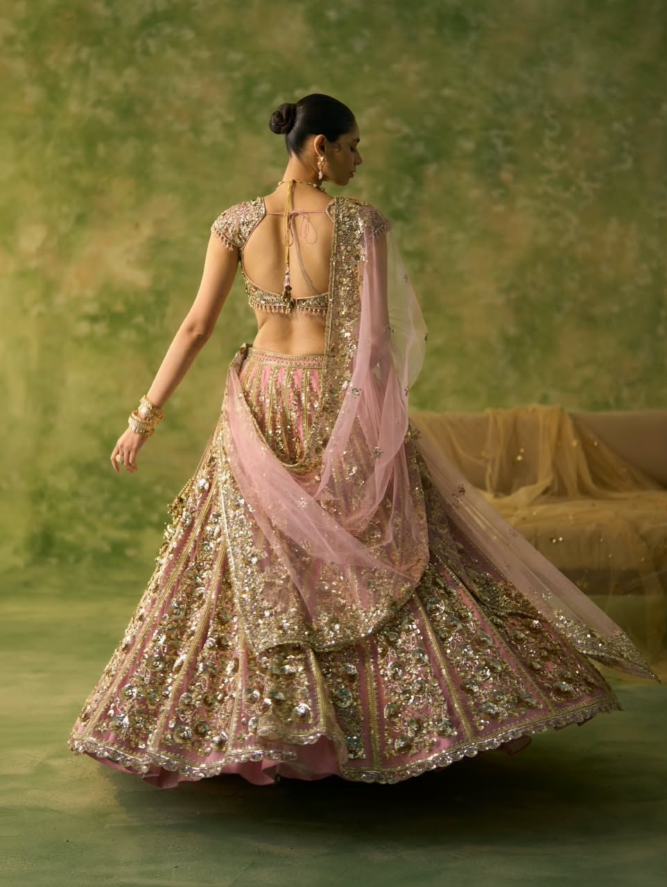 Pink Premium Butterfly Net Bridal Lehenga with Heavy Sequin & Dori Work