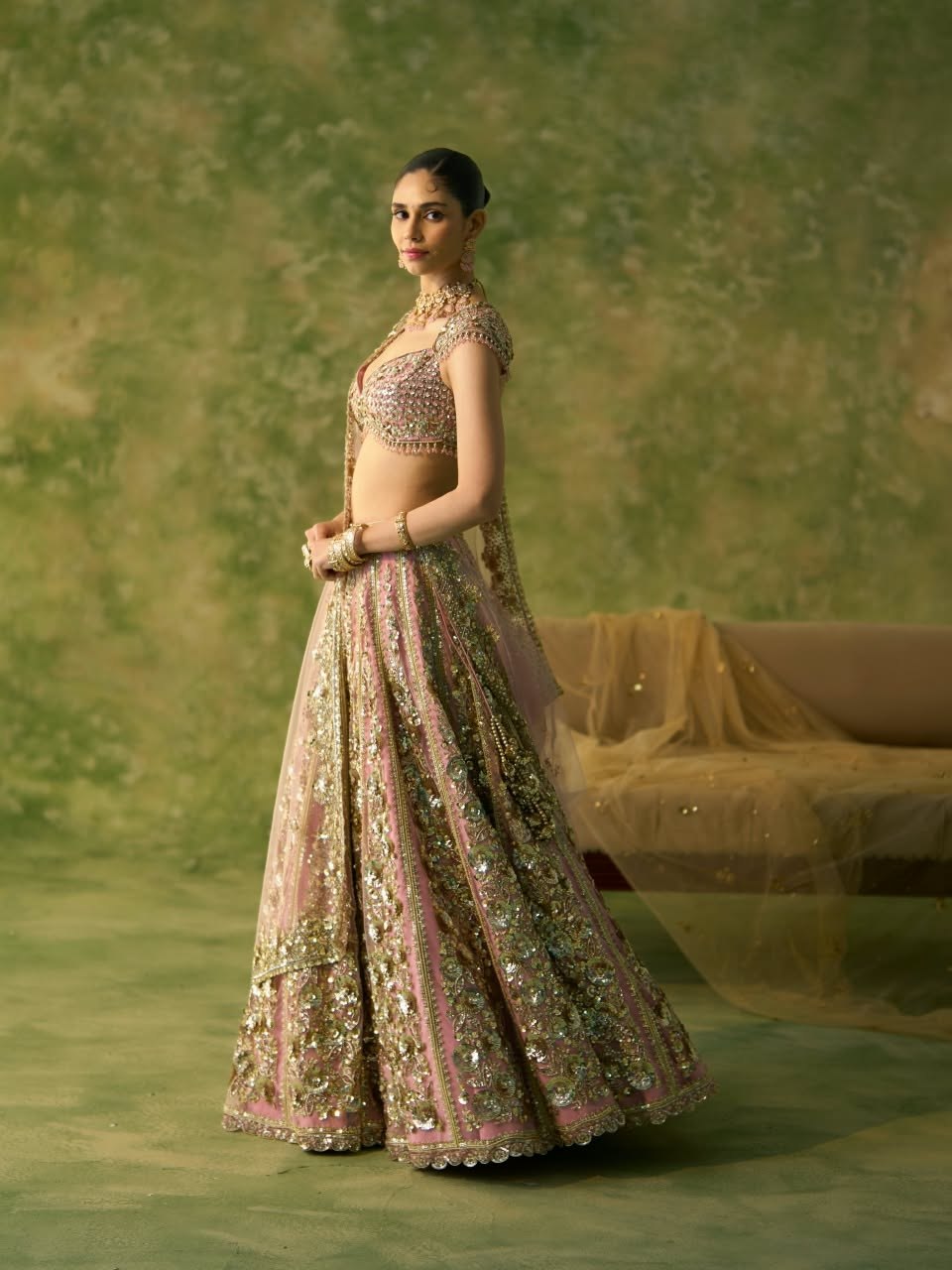 Pink Premium Butterfly Net Bridal Lehenga with Heavy Sequin & Dori Work