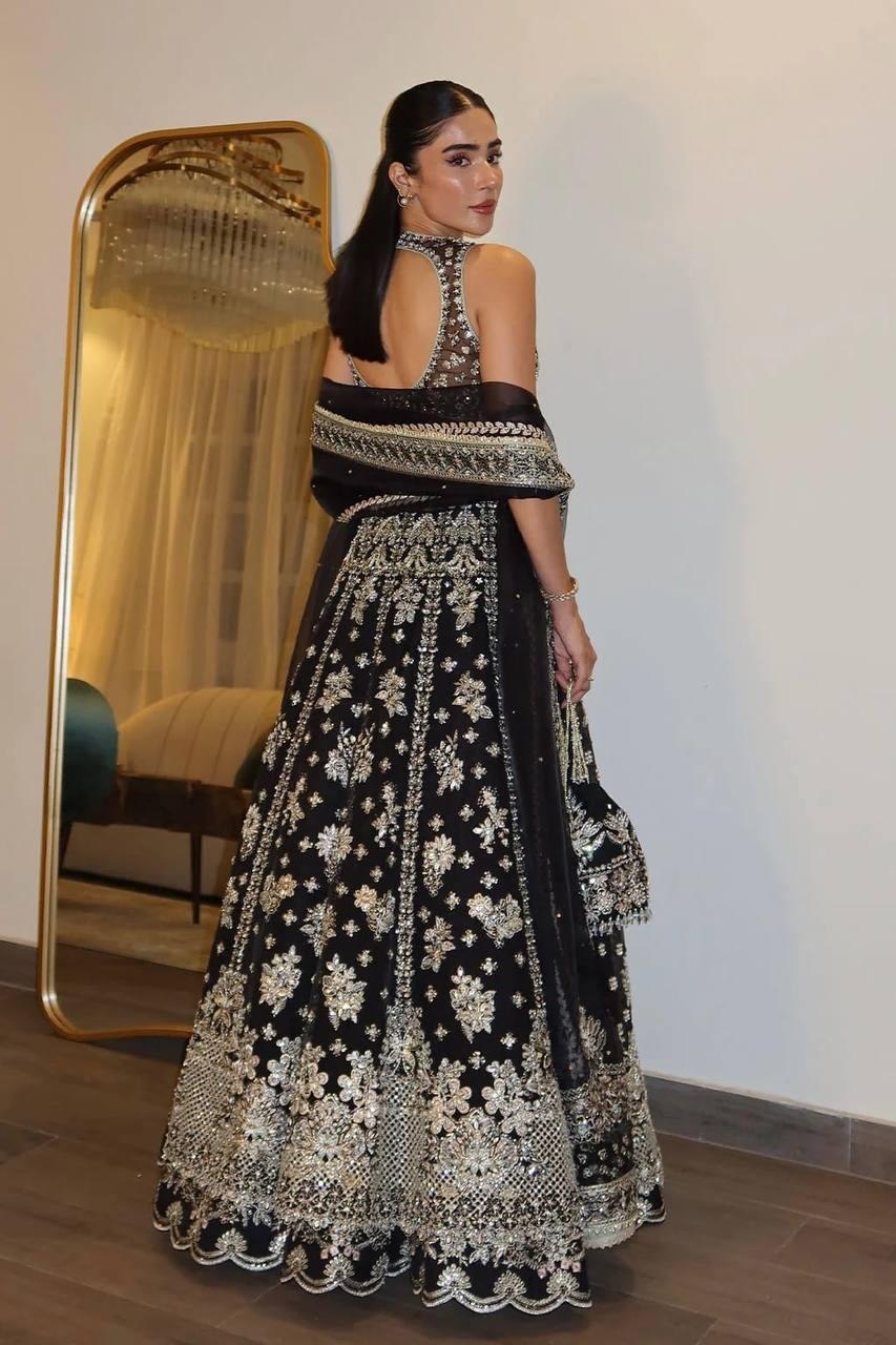 Black Chinon Silk Designer Lehenga with Heavy Sequin, Zari & Dori Work