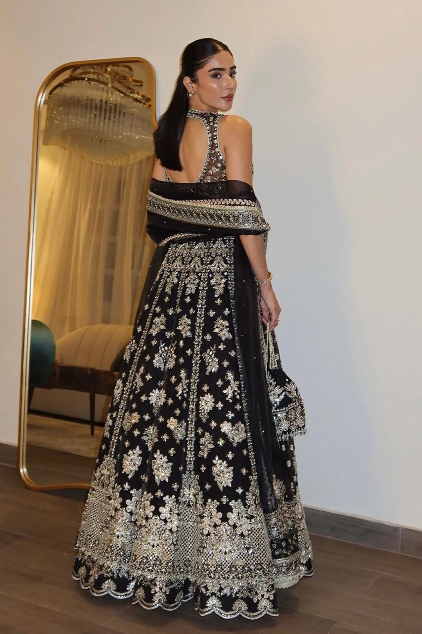 Black Chinon Silk Designer Lehenga with Heavy Sequin, Zari & Dori Work