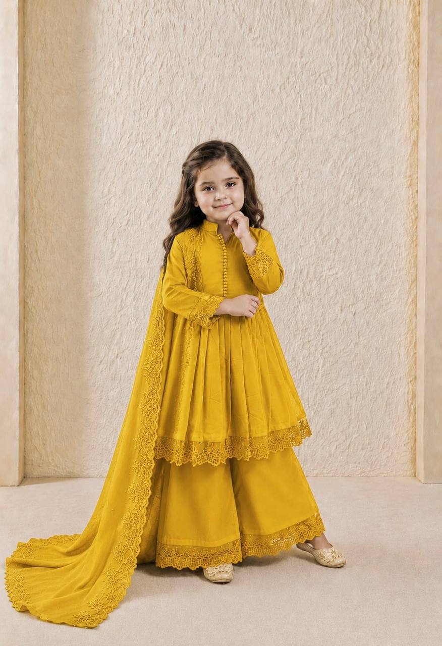 Girls’ Regal Embroidered Roman Silk Gown Set