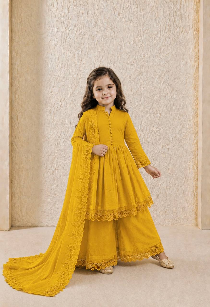 Girls’ Regal Embroidered Roman Silk Gown Set