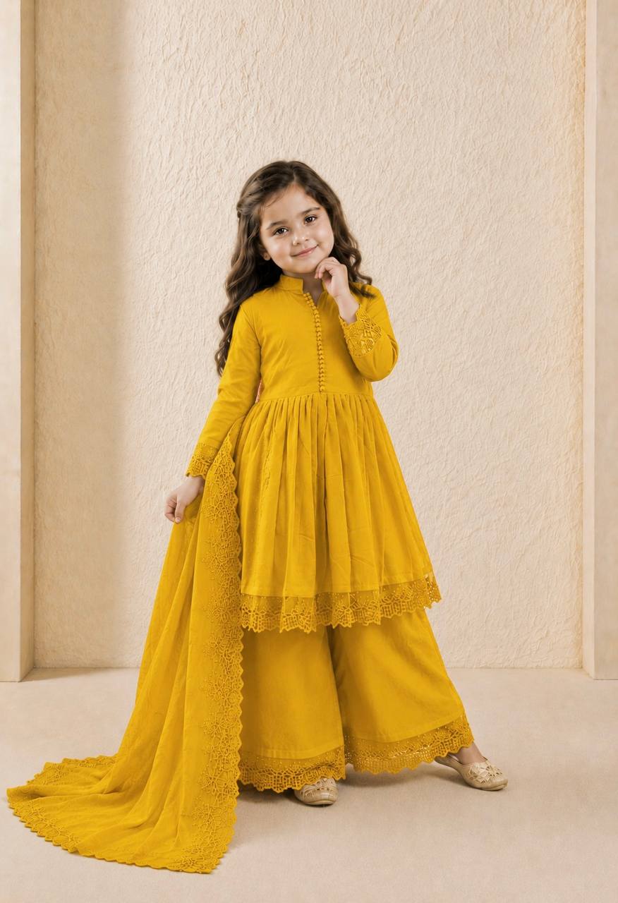 Girls’ Regal Embroidered Roman Silk Gown Set