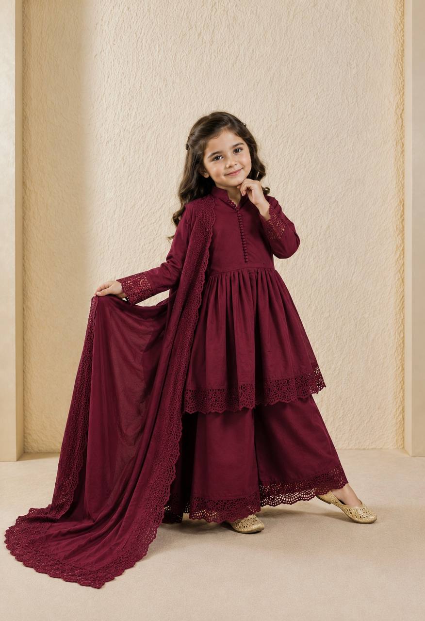 Girls’ Regal Embroidered Roman Silk Gown Set