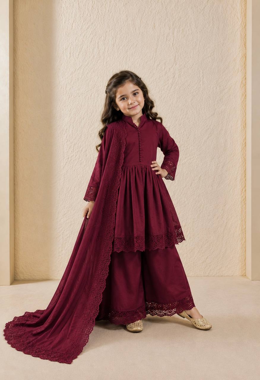 Girls’ Regal Embroidered Roman Silk Gown Set