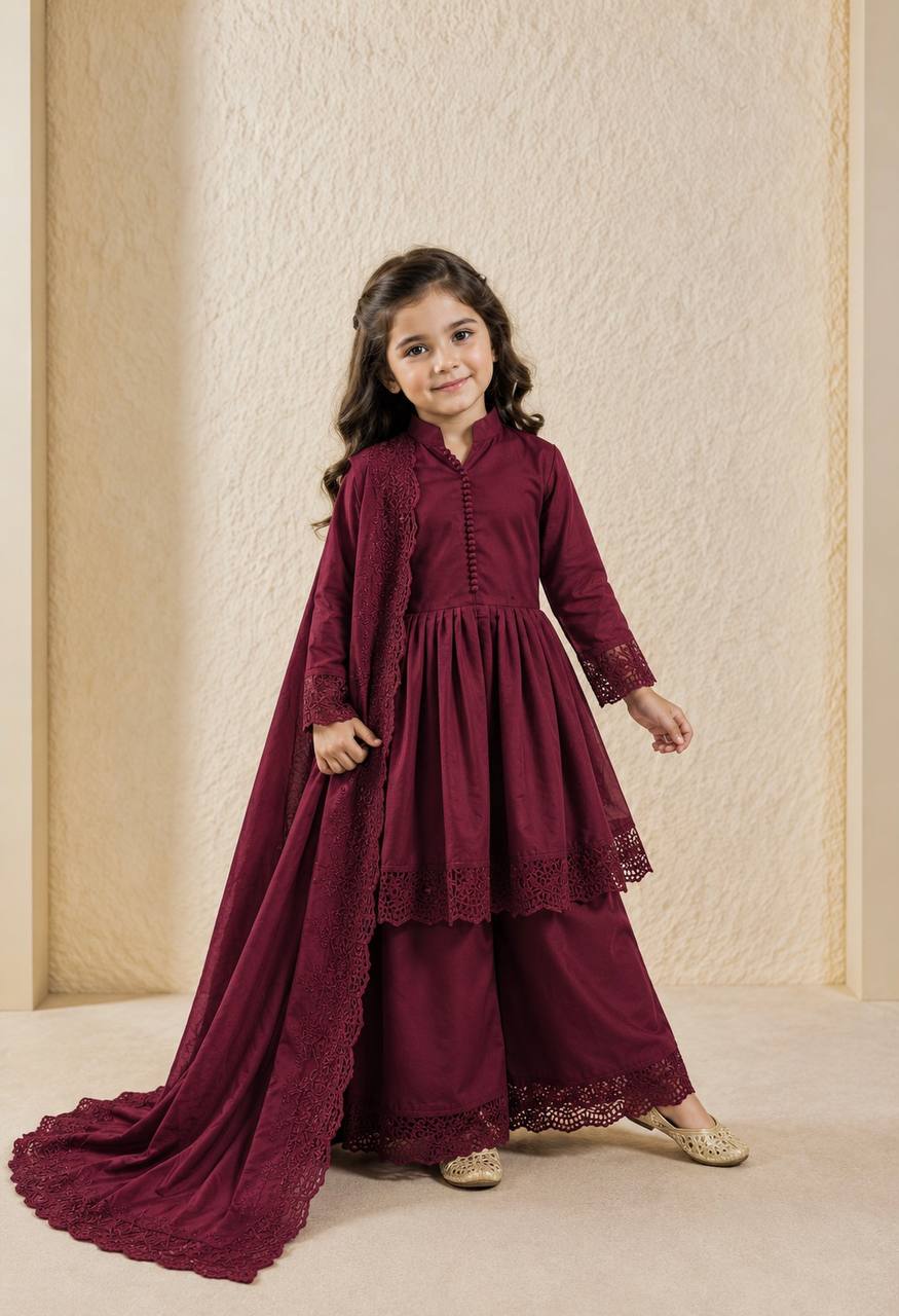 Girls’ Regal Embroidered Roman Silk Gown Set