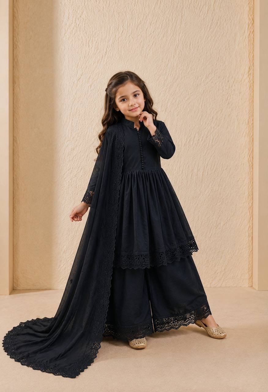 Girls’ Regal Embroidered Roman Silk Gown Set