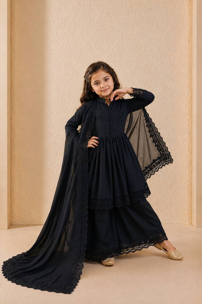 Girls’ Regal Embroidered Roman Silk Gown Set