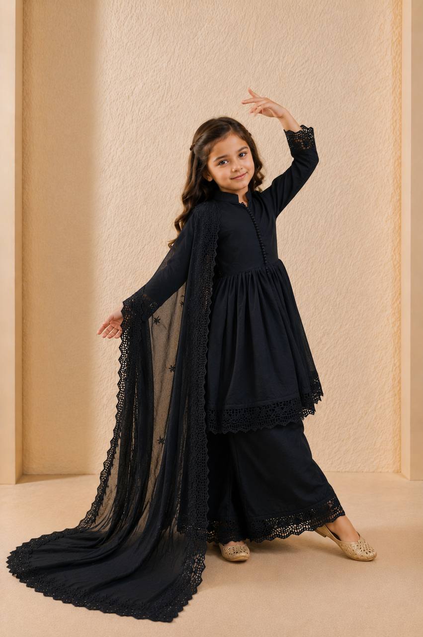 Girls’ Regal Embroidered Roman Silk Gown Set