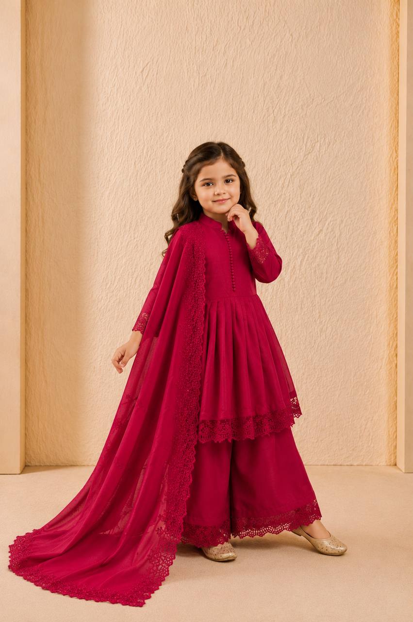 Girls’ Regal Embroidered Roman Silk Gown Set