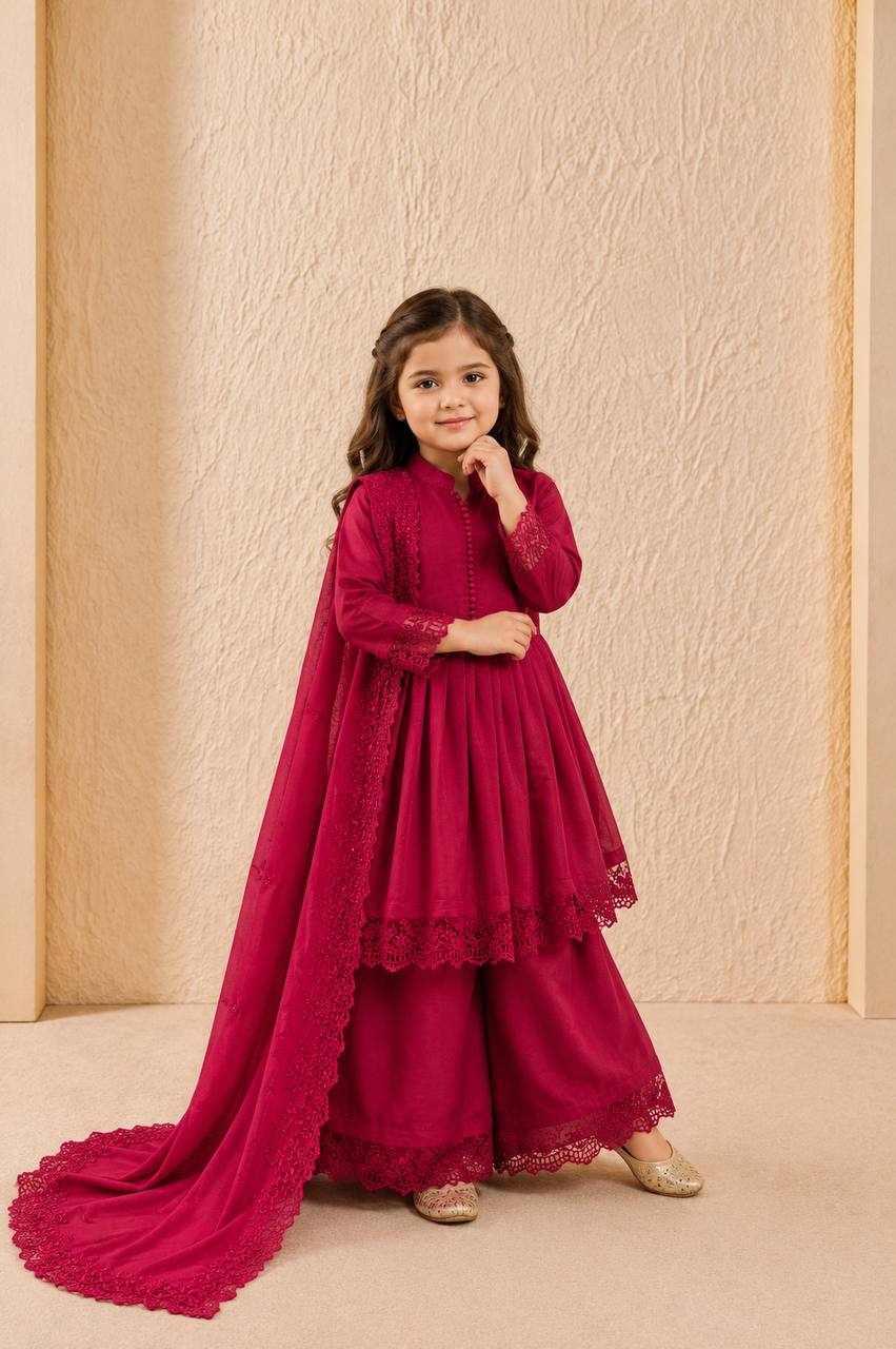 Girls’ Regal Embroidered Roman Silk Gown Set
